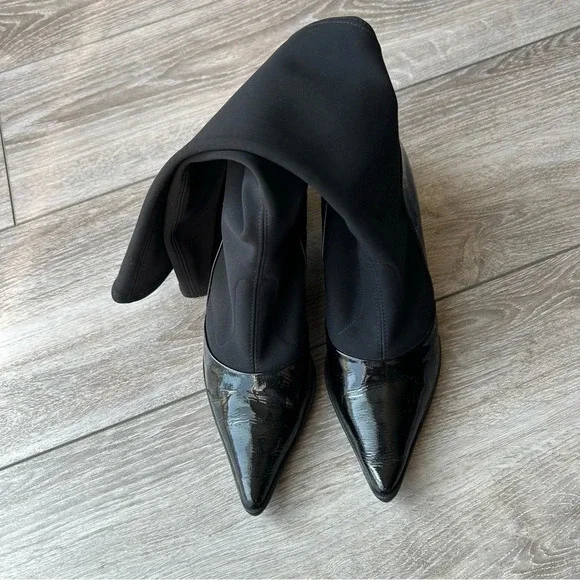 France Mode Patent Leather Heeled Sock Boots Made  in France - Picture 5 of 13